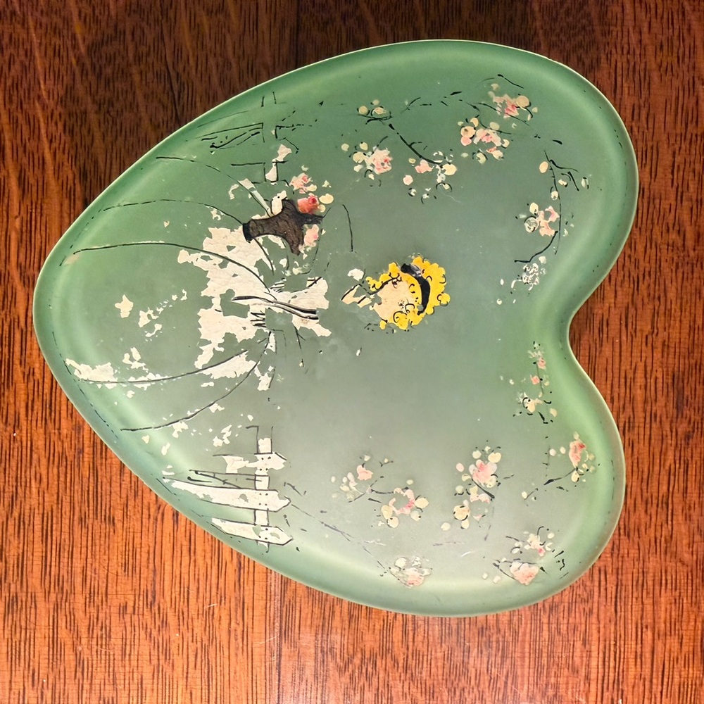 Hand Painted Green Satin Glass Candy Box